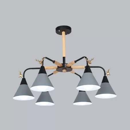 Metallic Conical Pendant Light with Deer Macaron Style Chandelier for Child Bedroom 6 Grey Clearhalo 'Ceiling Lights' 'Chandeliers' Lighting' options 55489_58dc6df2-ca5d-4089-8c5a-39283f9440e8