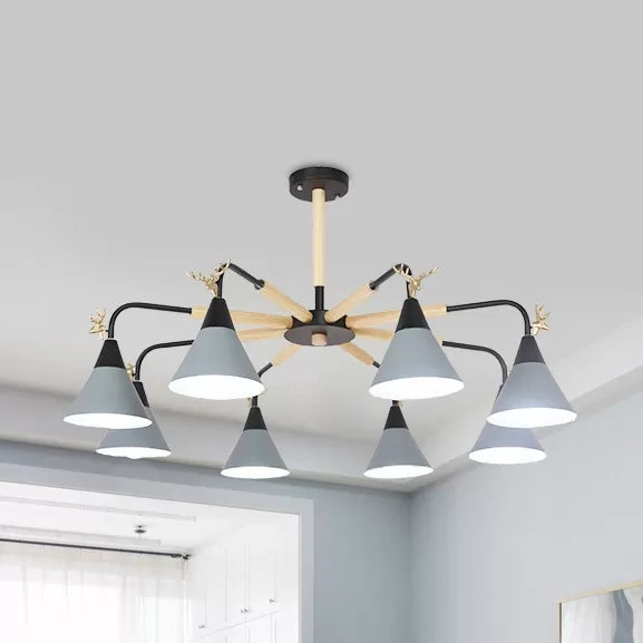 Metallic Conical Pendant Light with Deer Macaron Style Chandelier for Child Bedroom Clearhalo 'Ceiling Lights' 'Chandeliers' Lighting' options 55490