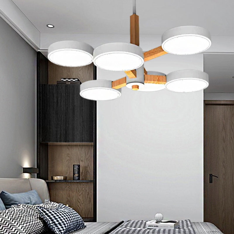 Living Room Round Chandelier Acrylic & Wood Nordic Stylish Hanging Light Clearhalo 'Ceiling Lights' 'Chandeliers' Lighting' options 55492