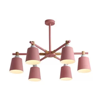 Nordic Style Bucket Chandelier Metal Multi-Head Suspension Light for Game Room 6 Pink Clearhalo 'Ceiling Lights' 'Chandeliers' Lighting' options 55527_93704c87-7b8e-4f5c-ae85-00ce908987c0