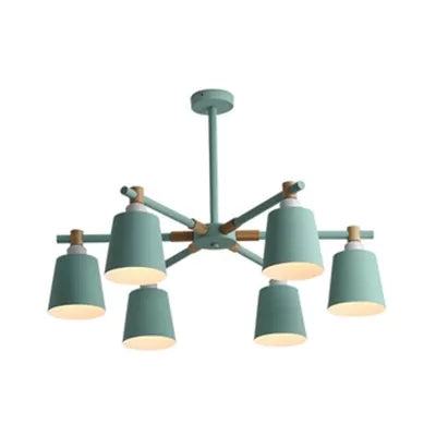 Nordic Style Bucket Chandelier Metal Multi-Head Suspension Light for Game Room 6 Green Clearhalo 'Ceiling Lights' 'Chandeliers' Lighting' options 55537_b62311a7-7641-430d-b073-74df14e64bb3