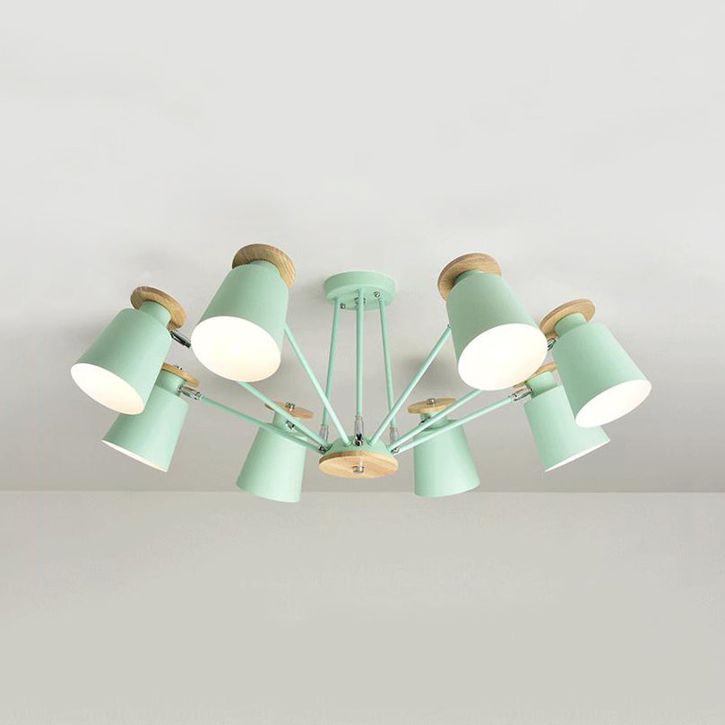 Rotatable Bucket Shade Chandelier Nordic Simple Metal Pendant Light for Living Room 8 Green Clearhalo 'Ceiling Lights' 'Chandeliers' Lighting' options 55564_b0a8a608-f039-4c18-8822-ab667b996aa0
