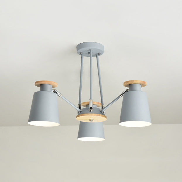 Rotatable Bucket Shade Chandelier Nordic Simple Metal Pendant Light for Living Room 3 Grey Clearhalo 'Ceiling Lights' 'Chandeliers' Lighting' options 55566_6186c09f-6d4c-4edf-9f91-6339337f9858