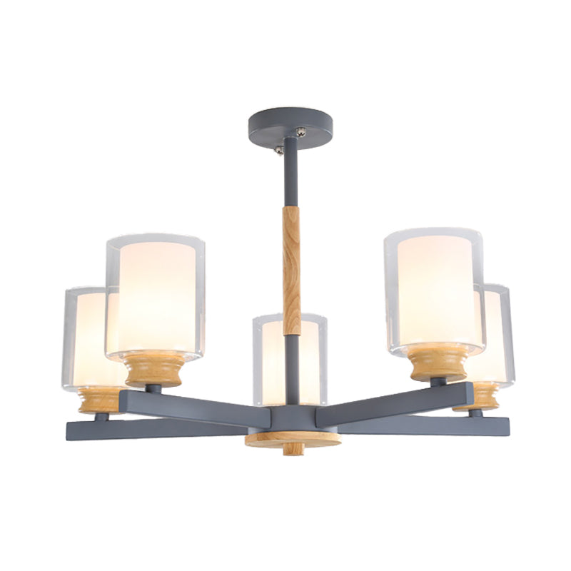Cylindrical Shade Suspension Light Macaron Style Metallic Chandelier for Kid Bedroom Clearhalo 'Ceiling Lights' 'Chandeliers' 'Glass shade' 'Glass' 'Pendant Lights' Lighting' 55583