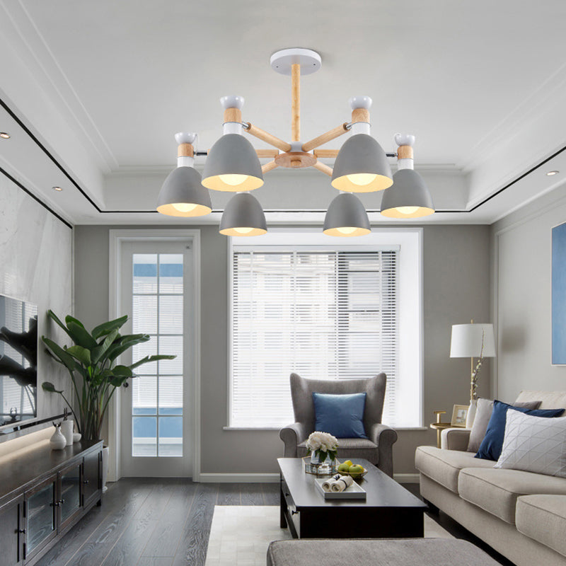 Rotatable Metal Bowl Chandelier Shop Kindergarten Macaron Stylish Hanging Light 6 Grey Clearhalo 'Ceiling Lights' 'Chandeliers' Lighting' options 55603_4692b1f4-40fc-41b1-9199-2cf79949b21c
