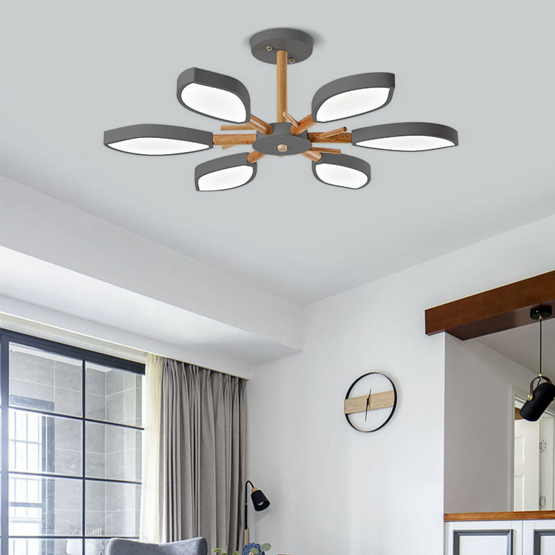 Nordic Style Macaron Style Chandelier Leaf Shade Acrylic Adult Hanging Light for Living Room 6 Grey Clearhalo 'Ceiling Lights' 'Chandeliers' Lighting' options 55679_dd6701f2-61b8-4c7e-9b05-dabbd4efd4fa