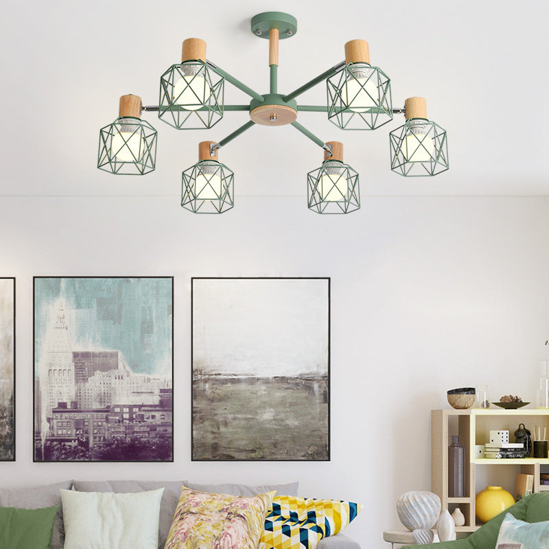 Cage Shade Ceiling Pendant Light Macaron Stylish Metal Hanging Light for Nursing Room Clearhalo 'Ceiling Lights' 'Chandeliers' Lighting' options 55690