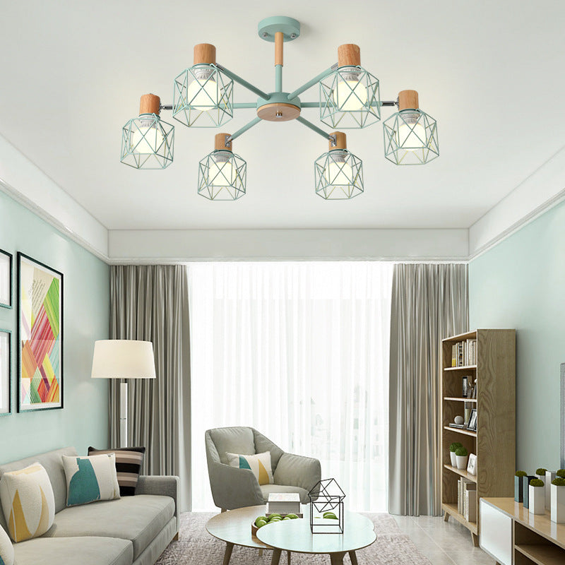Cage Shade Ceiling Pendant Light Macaron Stylish Metal Hanging Light for Nursing Room Clearhalo 'Ceiling Lights' 'Chandeliers' Lighting' options 55700