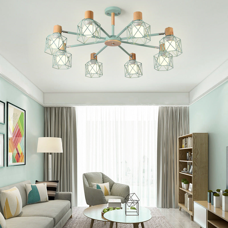 Cage Shade Ceiling Pendant Light Macaron Stylish Metal Hanging Light for Nursing Room 8 Blue Clearhalo 'Ceiling Lights' 'Chandeliers' Lighting' options 55701_84014991-5fb7-4b3f-8f13-bf8ae43dfbe6