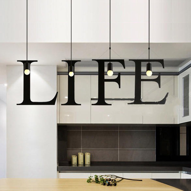 1 Light Letter Shaped Pendant Lighting Industrial Black Stainless Steel Adjustable Ceiling Light Fixture for Bedroom Clearhalo 'Art Deco Pendants' 'Black' 'Cast Iron' 'Ceiling Lights' 'Ceramic' 'Crystal' 'Industrial Pendants' 'Industrial' 'Metal' 'Middle Century Pendants' 'Pendant Lights' 'Pendants' 'Rustic Pendants' 'Tiffany' Lighting' 5573