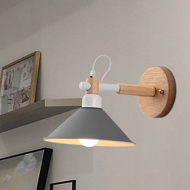 Macaroon Pyramid Shape Wall Sconce Metal and Wood 1 Light Wall Lamp for Dining Room Clearhalo 'Wall Lamps & Sconces' 'Wall Lights' Lighting' 559274