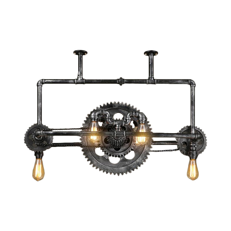 Silver Gray Open Island Light Fixture Coastal Metal 6-Light Dining Room Hanging Lamp with Gear Design Clearhalo 'Ceiling Lights' 'Island Lights' Lighting' 559569