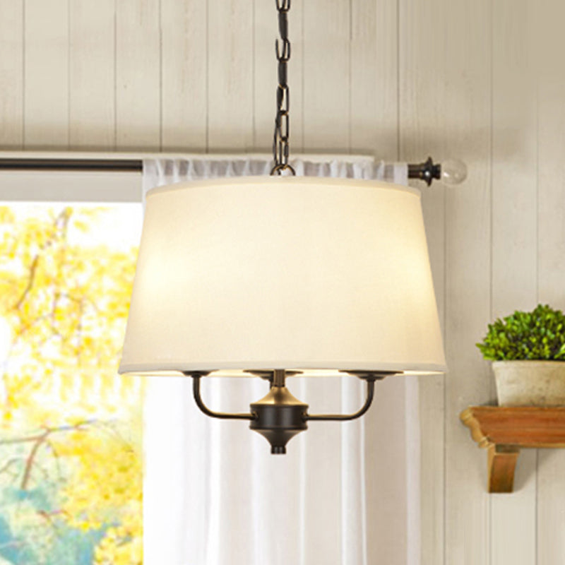Fabric Drum Shade Hanging Chandelier Traditional 3 Lights Bedroom Pendant Light in Flaxen/White Clearhalo 'Ceiling Lights' 'Chandeliers' Lighting' options 559587