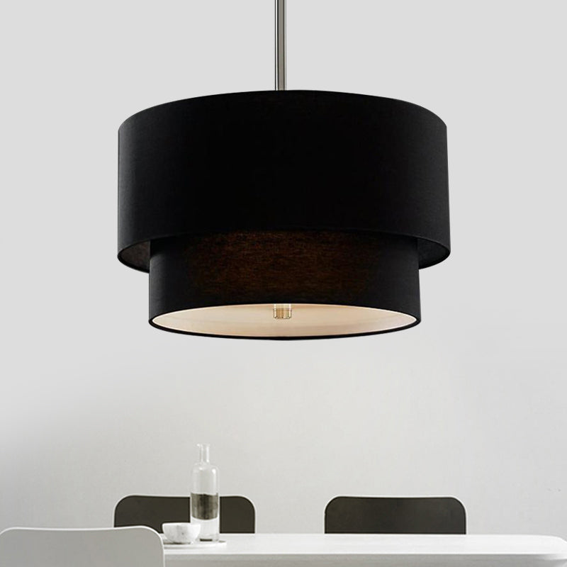 3 Lights Ceiling Light Traditional Layered Concentric Tier Fabric Chandelier in Black/White/Flaxen, 16"/19.5"/23.5" Wide Black Clearhalo 'Ceiling Lights' 'Chandeliers' Lighting' options 559649_46c37b0d-a254-414b-ac5b-ac31bbefee2d