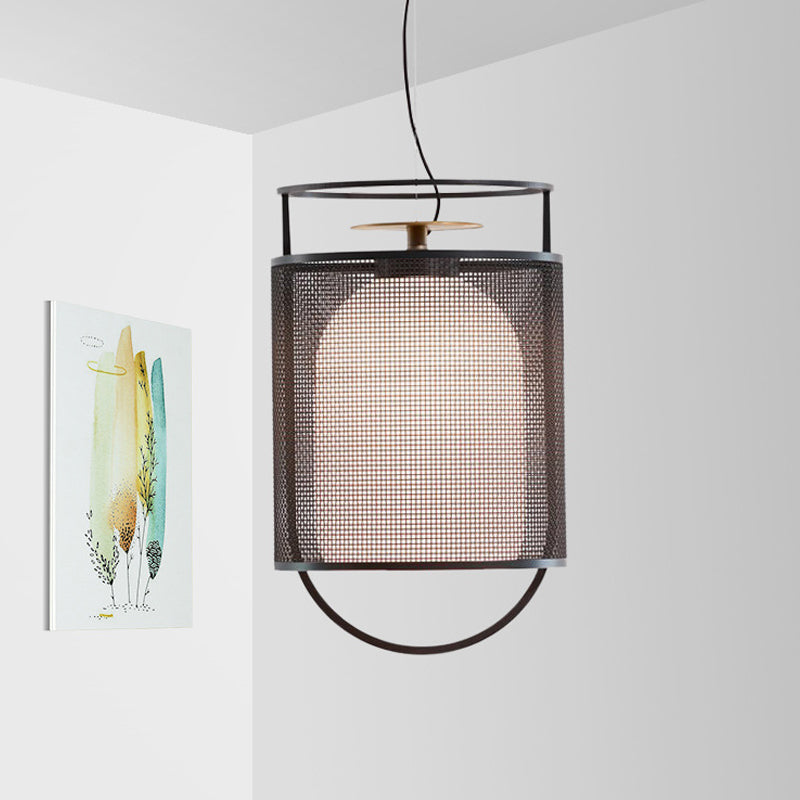Black Half Capsule Drop Pendant Modern Single Milk Glass Shade Ceiling Light with Mesh Screen Clearhalo 'Ceiling Lights' 'Modern Pendants' 'Modern' 'Pendant Lights' 'Pendants' Lighting' 559740