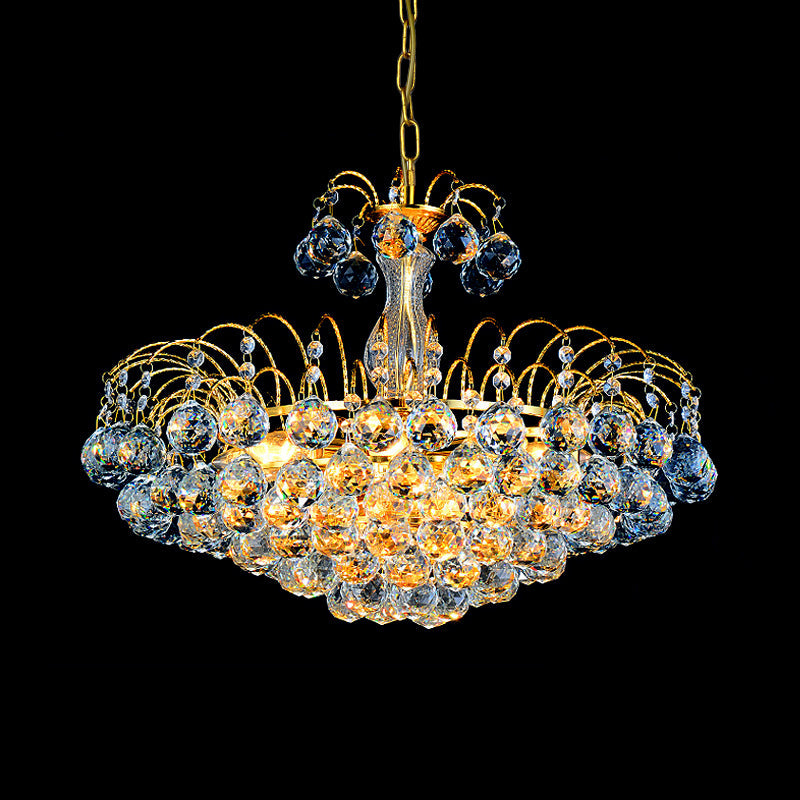 Faceted Crystal Ball Round Chandelier Lamp Modern 3 Lights Gold Pendant Light Fixture Clearhalo 'Ceiling Lights' 'Chandeliers' 'Modern Chandeliers' 'Modern' Lighting' 559987