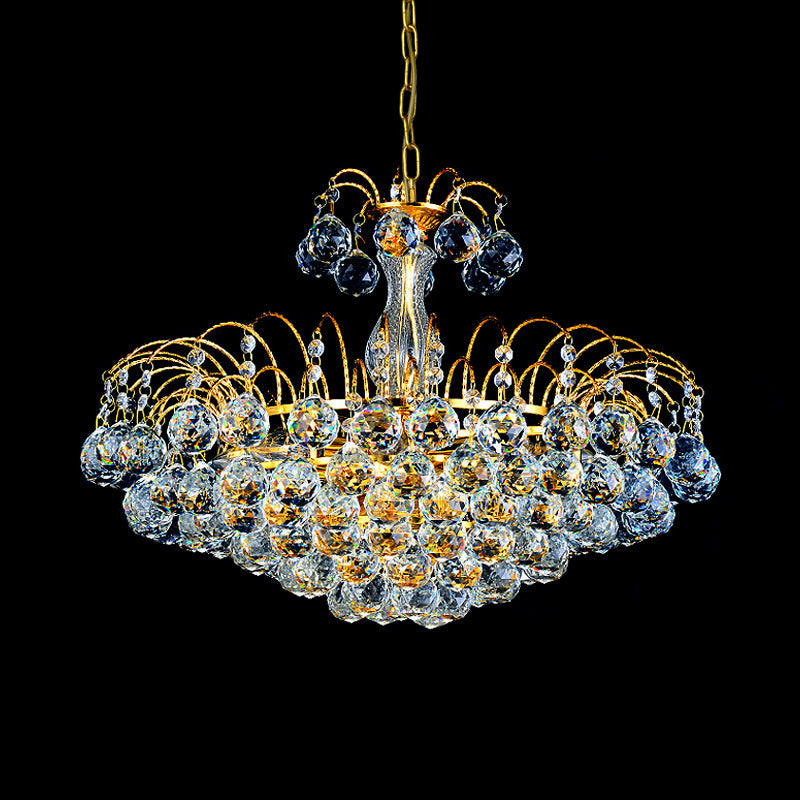 Faceted Crystal Ball Round Chandelier Lamp Modern 3 Lights Gold Pendant Light Fixture Clearhalo 'Ceiling Lights' 'Chandeliers' 'Modern Chandeliers' 'Modern' Lighting' 559988