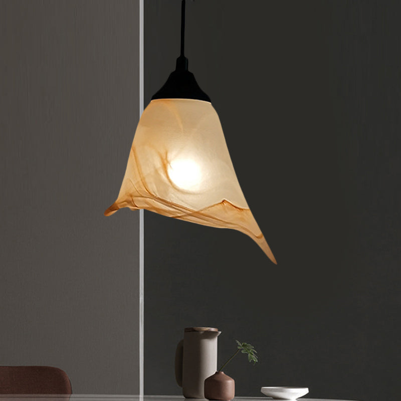 Flower Shape/Cone Living Room Hanging Light Kit Traditional Textured Glass 1 Light White Pendant Lighting Clearhalo 'Ceiling Lights' 'Glass shade' 'Glass' 'Island Lights' 'Pendant Lights' 'Pendants' Lighting' 560219
