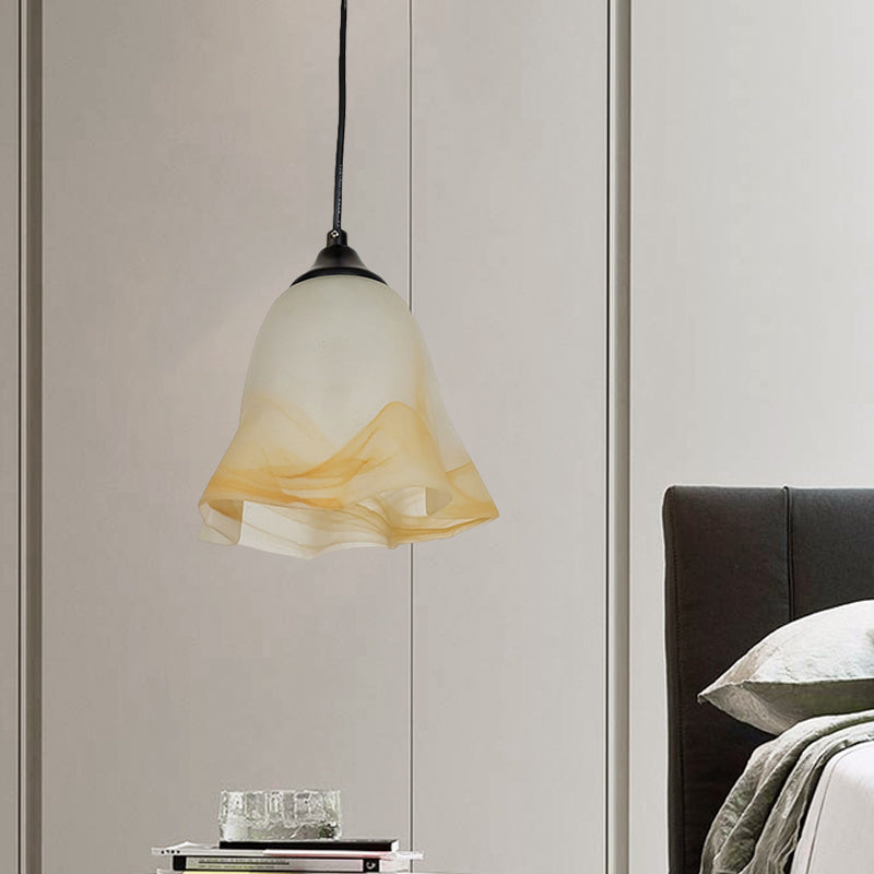 Flower Shape/Cone Living Room Hanging Light Kit Traditional Textured Glass 1 Light White Pendant Lighting Clearhalo 'Ceiling Lights' 'Glass shade' 'Glass' 'Island Lights' 'Pendant Lights' 'Pendants' Lighting' 560224