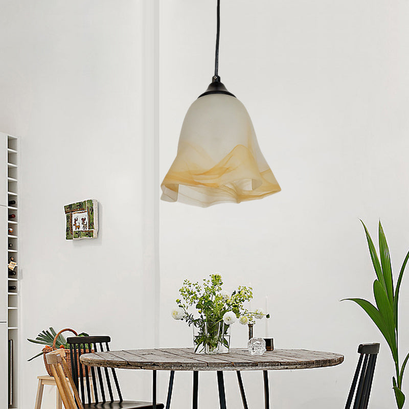 Flower Shape/Cone Living Room Hanging Light Kit Traditional Textured Glass 1 Light White Pendant Lighting Clearhalo 'Ceiling Lights' 'Glass shade' 'Glass' 'Island Lights' 'Pendant Lights' 'Pendants' Lighting' 560225