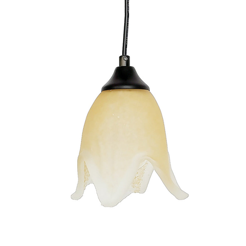 Flower Shape/Cone Living Room Hanging Light Kit Traditional Textured Glass 1 Light White Pendant Lighting Clearhalo 'Ceiling Lights' 'Glass shade' 'Glass' 'Island Lights' 'Pendant Lights' 'Pendants' Lighting' 560231
