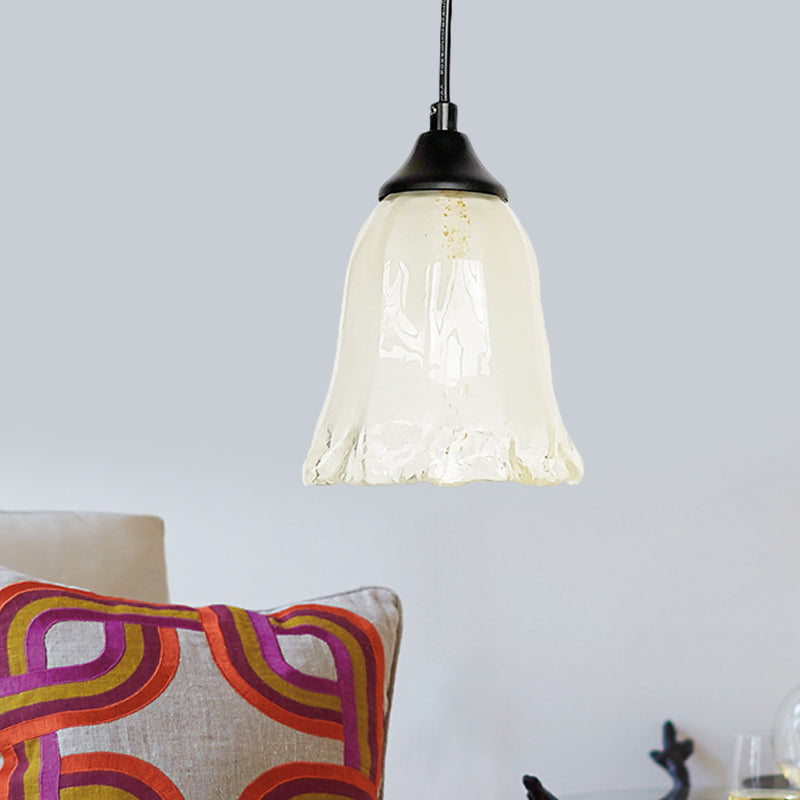 Flower Shape/Cone Living Room Hanging Light Kit Traditional Textured Glass 1 Light White Pendant Lighting Clearhalo 'Ceiling Lights' 'Glass shade' 'Glass' 'Island Lights' 'Pendant Lights' 'Pendants' Lighting' 560239