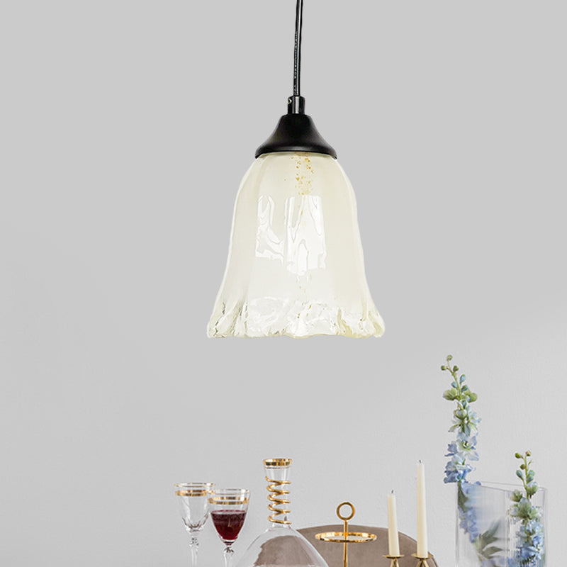 Flower Shape/Cone Living Room Hanging Light Kit Traditional Textured Glass 1 Light White Pendant Lighting Clearhalo 'Ceiling Lights' 'Glass shade' 'Glass' 'Island Lights' 'Pendant Lights' 'Pendants' Lighting' 560240