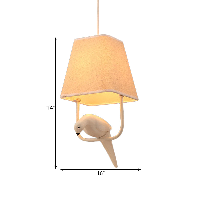 Trapezoid Dining Room Hanging Light Kit Traditional Fabric 1/2/3 Light White Pendant Lighting with Bird Clearhalo 'Ceiling Lights' 'Pendant Lights' 'Pendants' Lighting' 560262