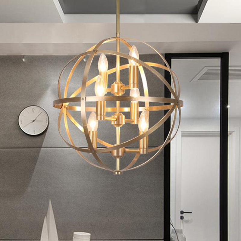 Candle Metal Chandelier Lighting Classic 4/6/8 Lights Dining Room Pendant Lighting in Gold with Globe Cage Clearhalo 'Ceiling Lights' 'Chandeliers' Lighting' options 560298