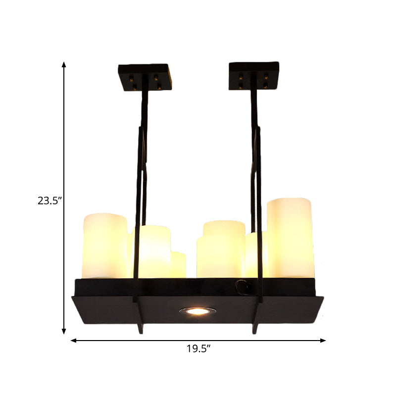 8/12/16 Lights Island Pendant Light Traditional Barrel Frosted Glass Hanging Lamp in Black for Dining Room Clearhalo 'Ceiling Lights' 'Close To Ceiling Lights' 'Glass shade' 'Glass' 'Island Lights' Lighting' 560355