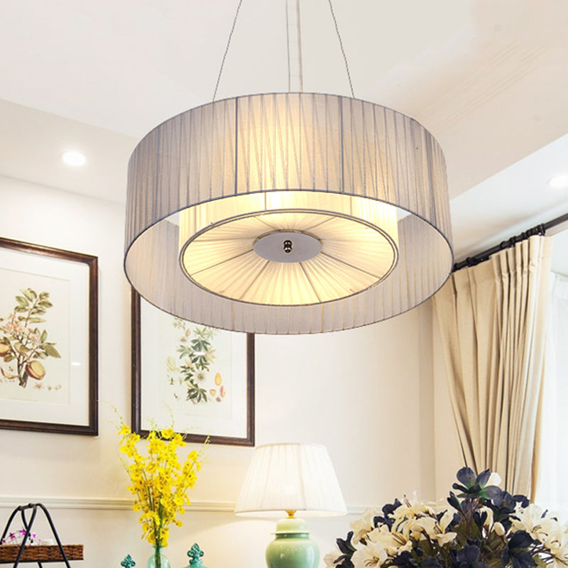 White Drum Pendant Lighting Nordic Fabric 3 Lights Living Room Chandelier, 18"/21.5"/25.5" Wide Clearhalo 'Ceiling Lights' 'Chandeliers' Lighting' options 560416