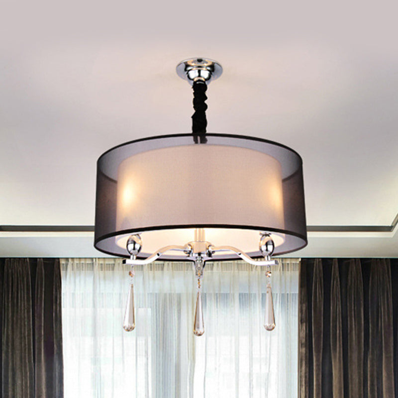 Cylinder Fabric Chandelier Light Nordic 3 Lights Living Room Pendant Lighting in Black/Red Clearhalo 'Ceiling Lights' 'Chandeliers' Lighting' options 560461