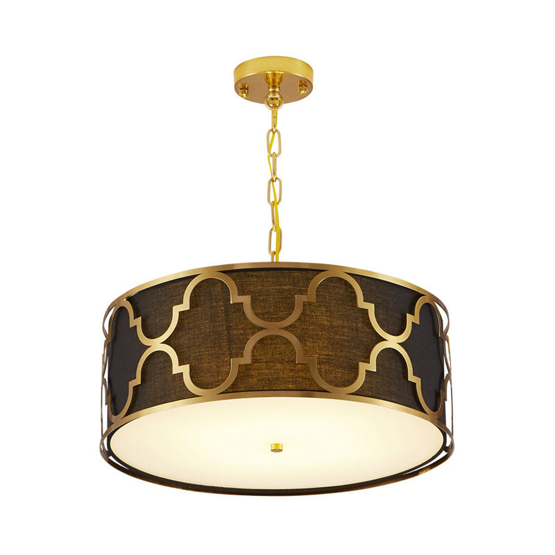 3 Lights Chandelier Light with Drum Shade Fabric Nordic Dining Room Ceiling Lamp in Black/White/Blue, 16"/19.5"/23.5" Wide Clearhalo 'Ceiling Lights' 'Chandeliers' Lighting' options 560479