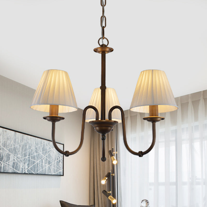 White 3/6 Lights Chandelier Light Fixture Traditional Fabric Scroll Pendant Lamp for Living Room with Cone Shade 3 White Clearhalo 'Ceiling Lights' 'Chandeliers' Lighting' options 560506_ec9b9cbe-3375-40f9-aa5b-6eabfe1272e0