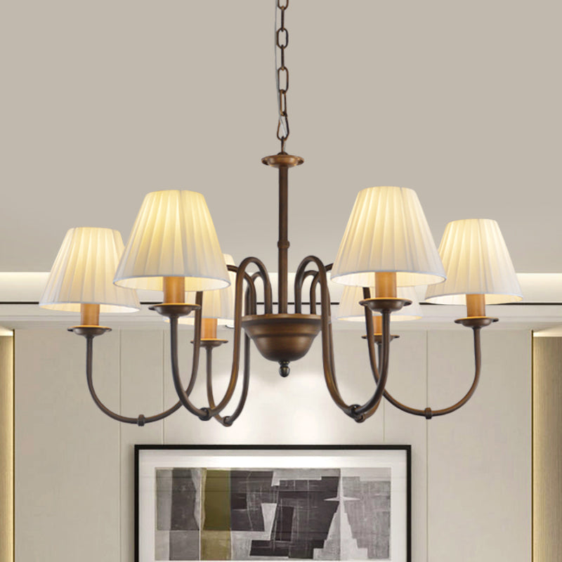 White 3/6 Lights Chandelier Light Fixture Traditional Fabric Scroll Pendant Lamp for Living Room with Cone Shade Clearhalo 'Ceiling Lights' 'Chandeliers' Lighting' options 560511