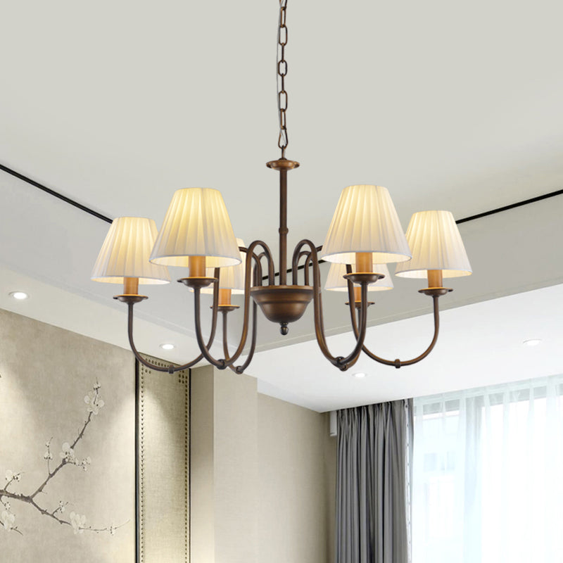 White 3/6 Lights Chandelier Light Fixture Traditional Fabric Scroll Pendant Lamp for Living Room with Cone Shade Clearhalo 'Ceiling Lights' 'Chandeliers' Lighting' options 560513