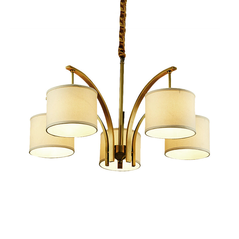 3/5 Lights Chandelier Light with Drum Fabric Shade Classic Dining Room Ceiling Lamp in White Clearhalo 'Ceiling Lights' 'Chandeliers' Lighting' options 560519