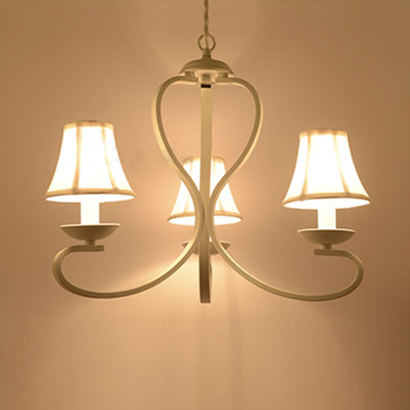 3/6/8 Lights Fabric Hanging Chandelier Traditional White Scalloped Living Room Pendant Light Fixture Clearhalo 'Ceiling Lights' 'Chandeliers' Lighting' options 560535