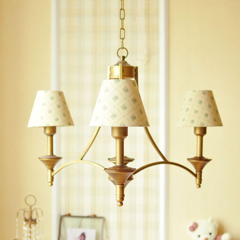 Cone Fabric Chandelier Light Traditional 3 Lights Bedroom Pendant Lighting in Green/Beige/Gray and Blue Green Clearhalo 'Ceiling Lights' 'Chandeliers' Lighting' options 560558_c12b3700-d209-418c-ada2-4546d52d92a9
