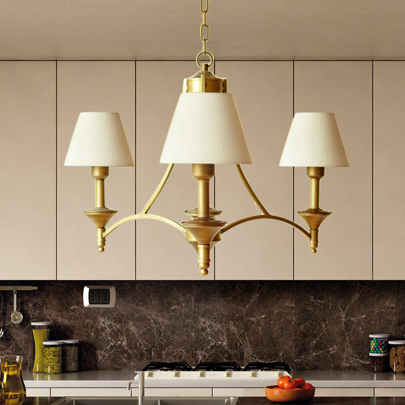 Cone Fabric Chandelier Light Traditional 3 Lights Bedroom Pendant Lighting in Green/Beige/Gray and Blue Beige Clearhalo 'Ceiling Lights' 'Chandeliers' Lighting' options 560562_8229aaee-5c53-4221-ae5a-c2358ec0802e