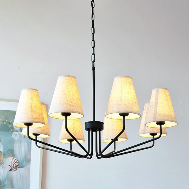 Fabric Conical Hanging Chandelier Traditional 3/5/6 Lights Living Room Pendant Light in Flaxen 8 Flaxen Clearhalo 'Ceiling Lights' 'Chandeliers' Lighting' options 560616_be5186bd-c200-49eb-be94-7391cf290a69
