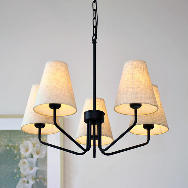 Fabric Conical Hanging Chandelier Traditional 3/5/6 Lights Living Room Pendant Light in Flaxen 5 Flaxen Clearhalo 'Ceiling Lights' 'Chandeliers' Lighting' options 560621_4751fbab-10eb-4aee-9cf3-99d3a2d39d50