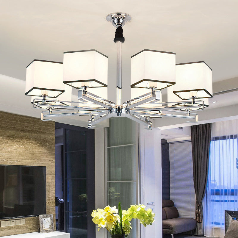 Fabric White Pendant Lamp Square 3/6/8 Lights Classic Chandelier Light Fixture for Bedroom Clearhalo 'Ceiling Lights' 'Chandeliers' Lighting' options 560629