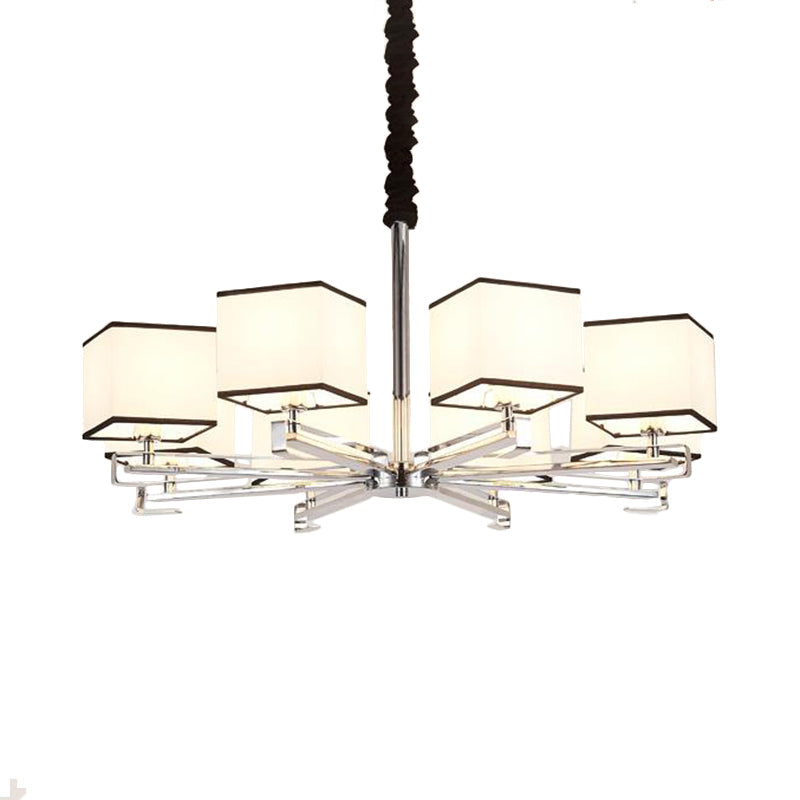 Fabric White Pendant Lamp Square 3/6/8 Lights Classic Chandelier Light Fixture for Bedroom Clearhalo 'Ceiling Lights' 'Chandeliers' Lighting' options 560631
