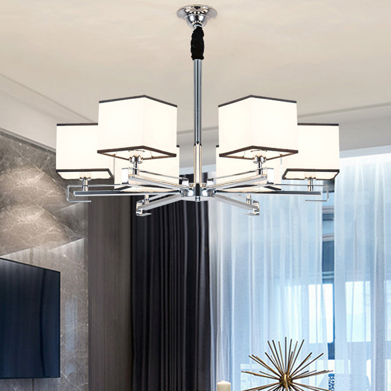 Fabric White Pendant Lamp Square 3/6/8 Lights Classic Chandelier Light Fixture for Bedroom Clearhalo 'Ceiling Lights' 'Chandeliers' Lighting' options 560634