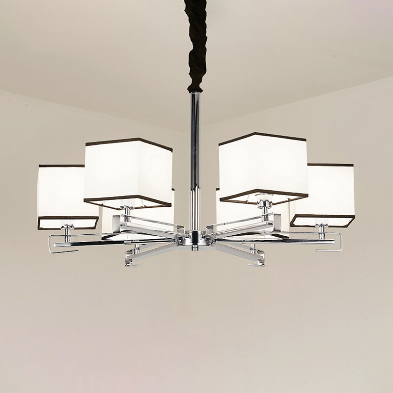 Fabric White Pendant Lamp Square 3/6/8 Lights Classic Chandelier Light Fixture for Bedroom Clearhalo 'Ceiling Lights' 'Chandeliers' Lighting' options 560637