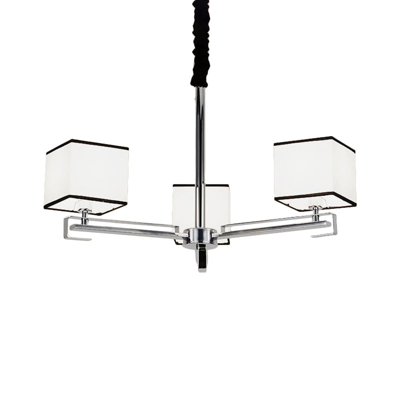 Fabric White Pendant Lamp Square 3/6/8 Lights Classic Chandelier Light Fixture for Bedroom Clearhalo 'Ceiling Lights' 'Chandeliers' Lighting' options 560640