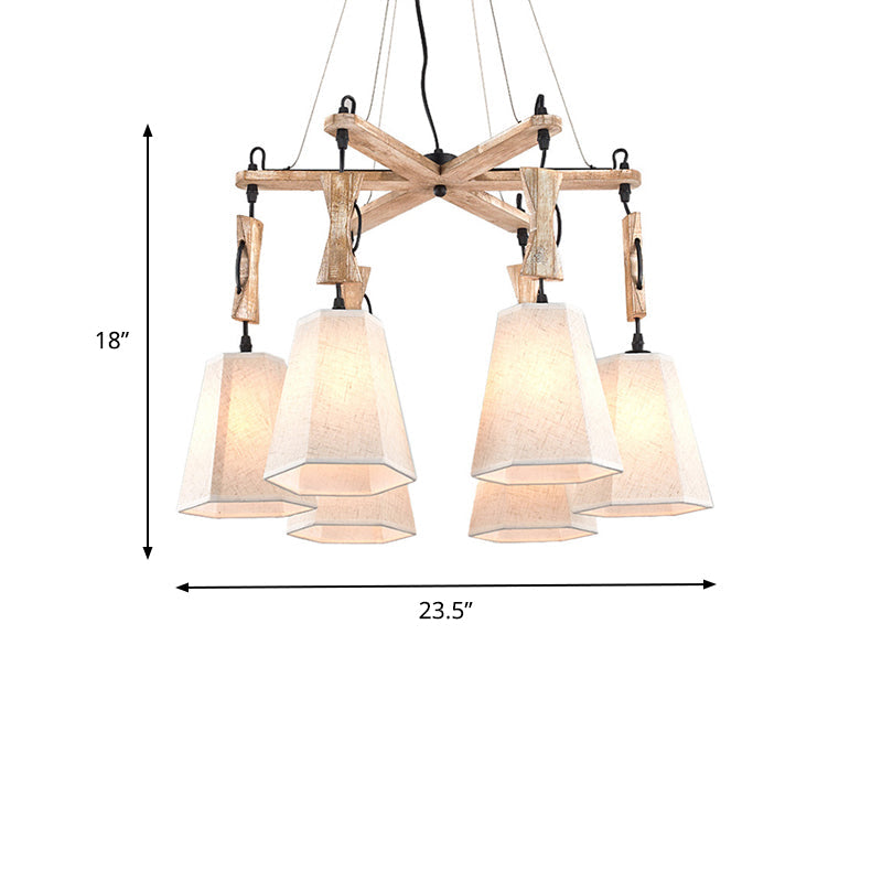 Tapered Fabric Chandelier Light Traditional 6 Lights Living Room Pendant Lighting in White/Black/Flaxen Clearhalo 'Ceiling Lights' 'Chandeliers' Lighting' options 560657