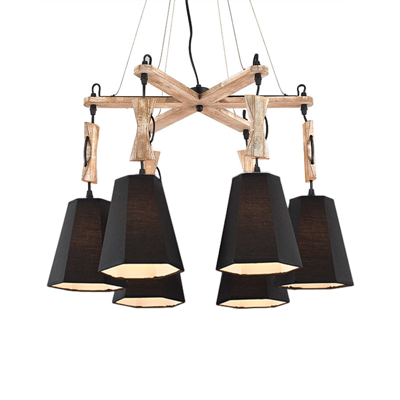 Tapered Fabric Chandelier Light Traditional 6 Lights Living Room Pendant Lighting in White/Black/Flaxen Clearhalo 'Ceiling Lights' 'Chandeliers' Lighting' options 560662