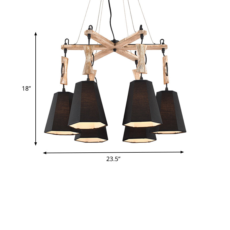 Tapered Fabric Chandelier Light Traditional 6 Lights Living Room Pendant Lighting in White/Black/Flaxen Clearhalo 'Ceiling Lights' 'Chandeliers' Lighting' options 560664